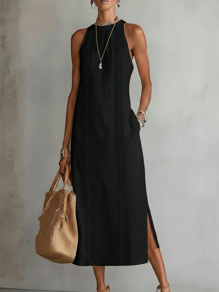 Retro Cozy Lace Minimalist Linen Dress