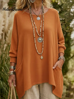 Casual Irregular Hem Pocket Sweater Pullover