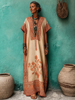 Bohemian-Print Loose and Cozy Linen-Cotton Dress