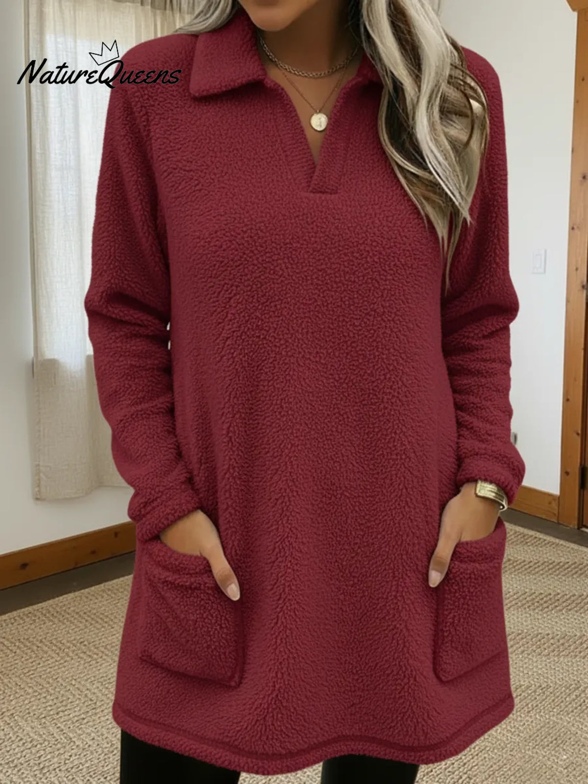 Cozy Polo-neck Coral Fleece Sweatshirt