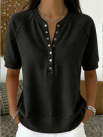 Casual Henley Collar Short-sleeve Sweatshirt