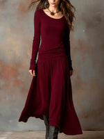 Women's Round Neck Long Sleeve Casual Loose Cotton Linen Long Dress Set