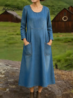 Women's Spring Round-neck Long-sleeved Casual Loose Denim Dress