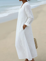 Cozy Romantic Floral Embroidered Cotton Dress