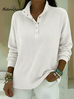 Casual Stand-collar Button-up Waffle-knit Sweatshirt