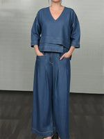 Women's Casual Denim Cotton Top And Pants Two-piece Set