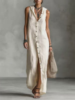 Women's Retro Hooded Solid Color Long-sleeved Cotton Linen Dress