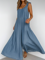 Casual Lace-up Loose Denim Jumpsuit