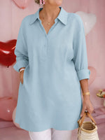 Women's Solid Color Shirt Collar Long-sleeved Casual Loose Cotton And Linen Top