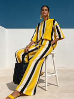 Vibrant Resort Striped Top And Wide-leg Pants Set