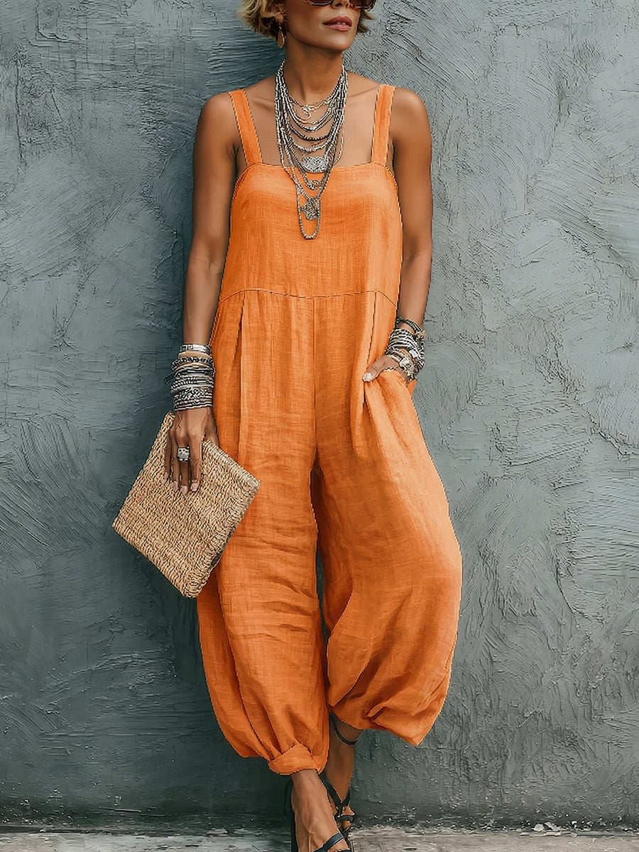 Minimalist & Casual Cozy Cotton-linen Jumpsuit