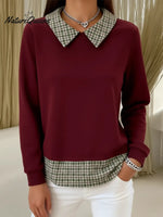 Women's Casual Patchwork Plaid Cotton Top