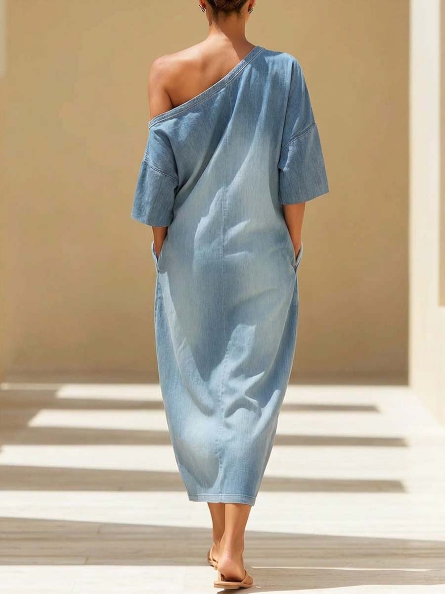 Women's Art Fashion Stylish Casual Off-shoulder Comfortable Denim Dress