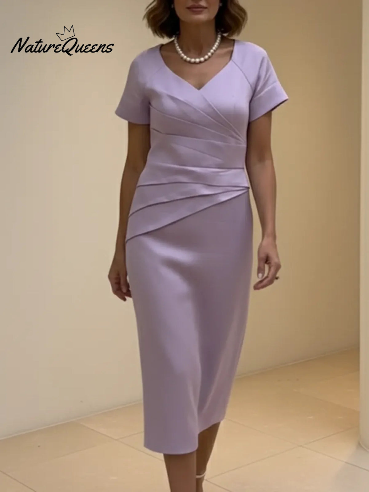 Women's Elegant Pleated Linen Midi Dress