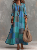 Women's Plaid Print Long-sleeve Casual Loose Dress With Peter Pan Collar