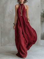 Minimalist Solid-color Halterneck Loose Maxi Dress