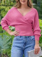 Women's Comfortable Crossover V-Neck Slim Fit Sweater