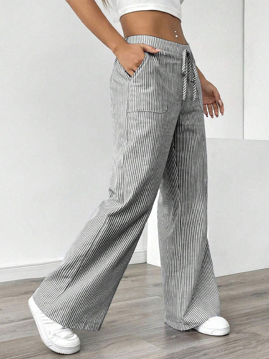 Women's Casual Striped Loose Wide-leg Trousers