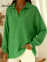 Cozy Polo Collar Lantern Sleeve Linen Shirt Top
