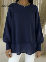 Women's Comfortable Patchwork Faux Two-piece Lantern Sleeve Sweater