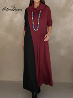 Retro Cowl Collar Color Block Knit Dress