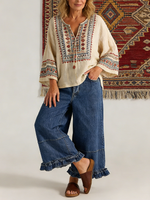 Casual Cozy Ruffled Details Denim Wide-leg Pants