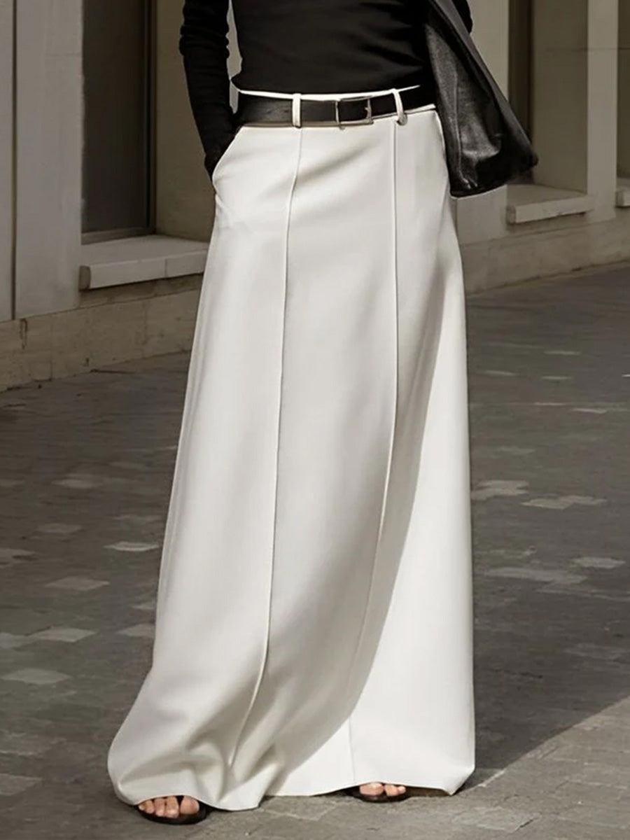 Women's Solid-color High-waisted Casual Loose Cotton Maxi Skirt