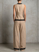 Women's Casual Loose Cotton-linen Set: V-neck Sleeveless Top & High-waisted Wide-leg Pants