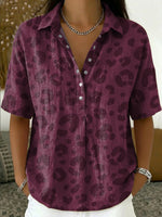 Artistic Leopard Print Short-sleeve Collared Shirt With Half-button Placket