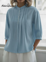 Women's Linen And Cotton Pleated Shirt