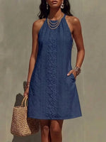 Halter Neck Embroidered Hollow-out A-line Mini Skirt