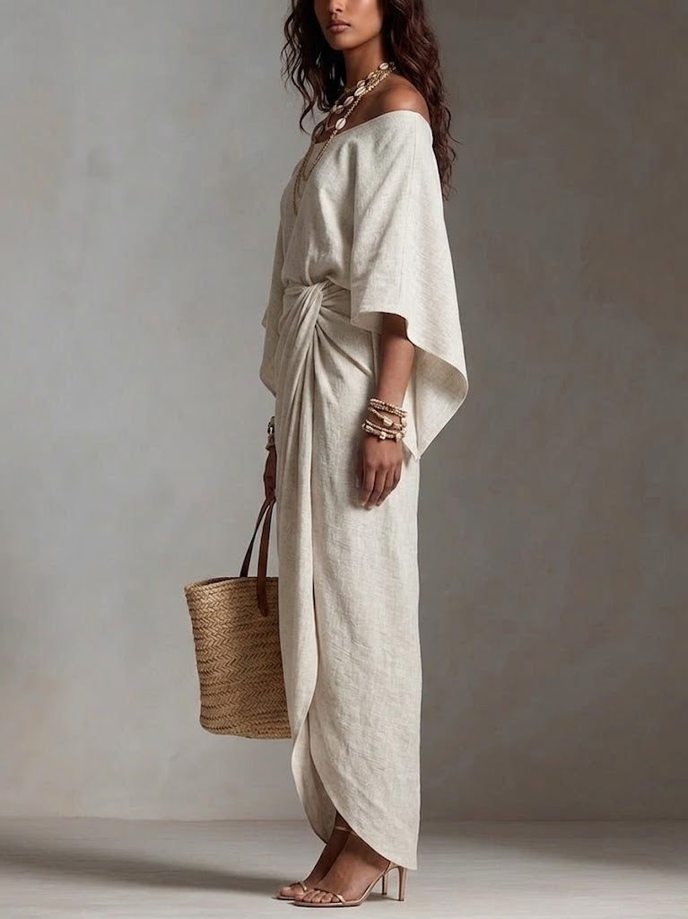 Women's off-shoulder cotton and linen dress