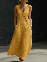 Elegant Floral Embroidery V-neck Dress