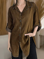 Women's Lapel Long-sleeved Casual Loose Denim Shirt