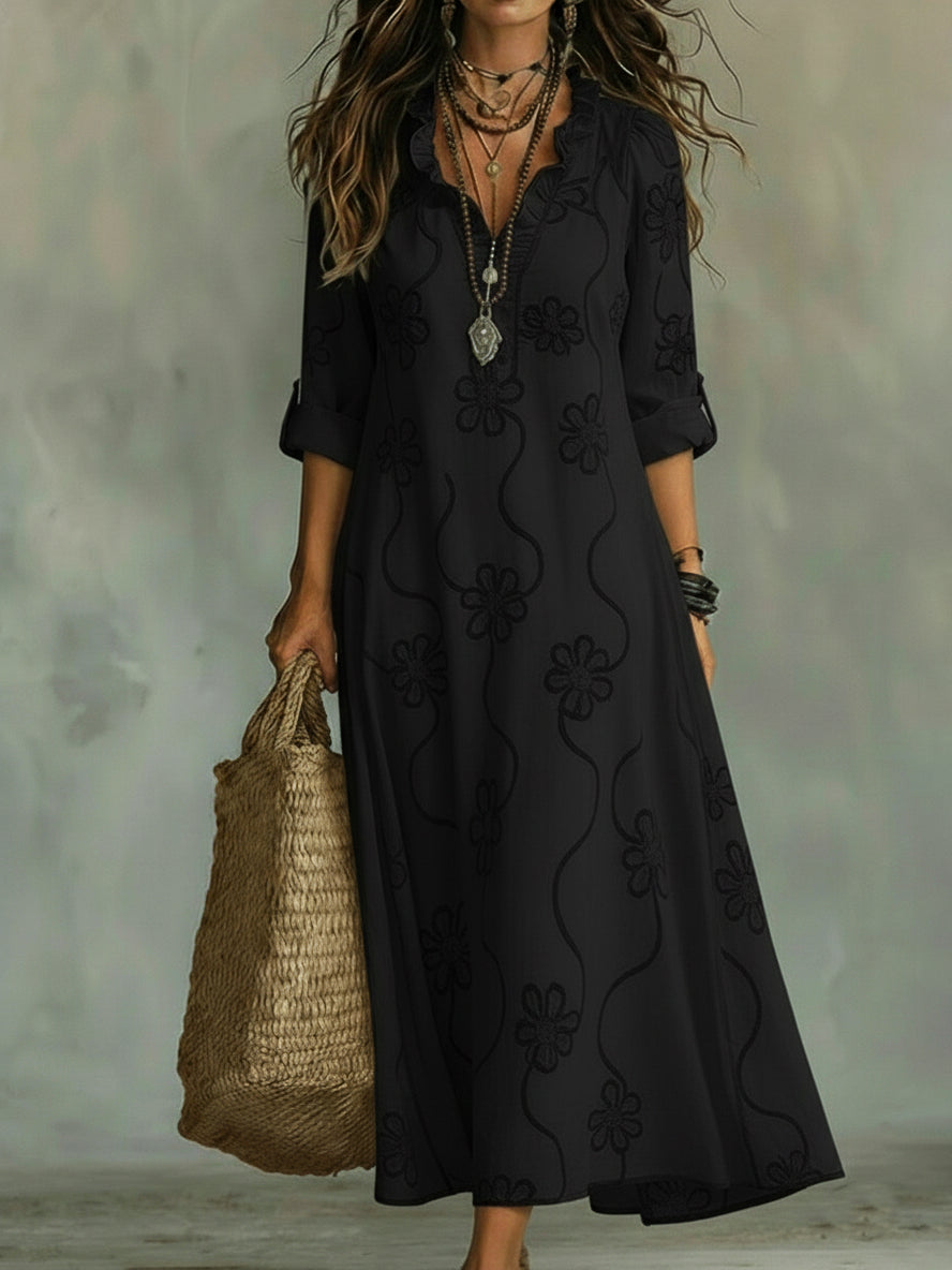 Retro Ruffled Collar Floral A-line Dress