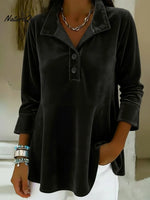 Elegant Stand-collar Button-up Velvet Top