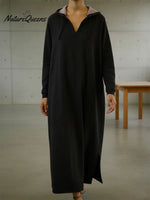 Casual Loose-fitting Hooded Sweatshirt Dress