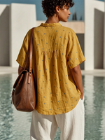 Camisa de manga corta de lino y algodón con lunares