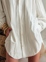 Women's Solid Color Lapel Long Sleeve Art Casual Cotton Shirt Dress