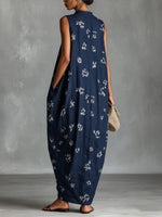 Women's V-neck Sleeveless Casual Loose Cotton Linen Dress