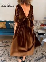 Women's Solid Color Round Neck Three-quarter Sleeve Loose Casual Velvet Dress