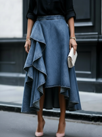 Ruffled Denim Skirt — Elegant Tiered Casual Style