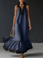 Elegant And Romantic Ruffled Color-blocked Maxi Dress
