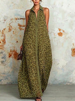 Stylish & Casual Leopard Print Sleeveless Chiffon Maxi Dress