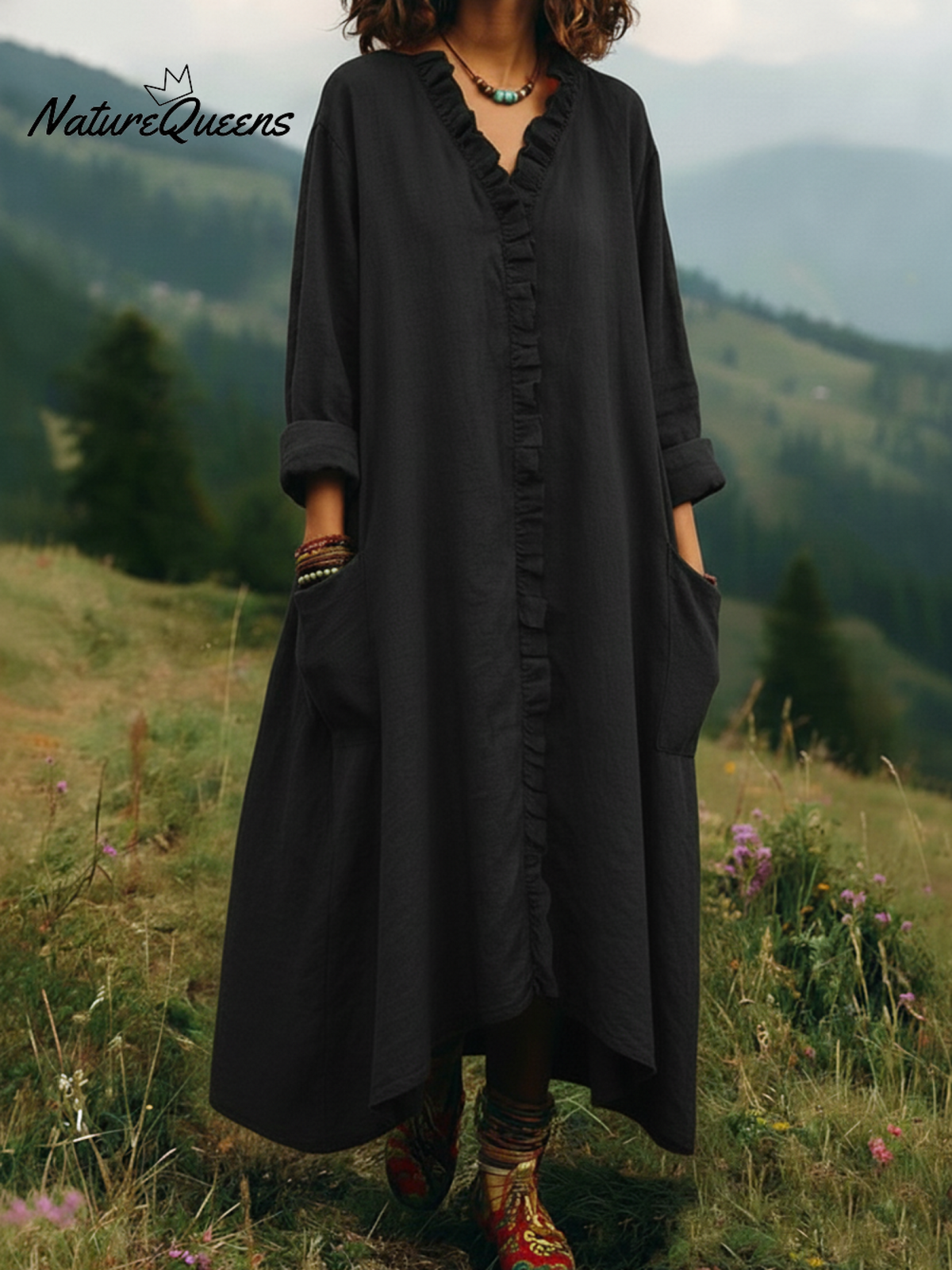 Vintage Lace V-neck Irregular Hem Dress