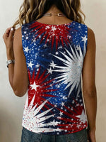 American Independence Day Colorful Star Decorative Pattern Women's No Sleeve Cotton Shirt