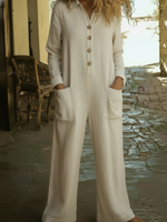 Casual Polo Collar Button-up Linen Jumpsuit