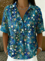 Women's Floral Print Casual Cotton-linen Shirt