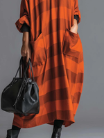 Cozy Plaid Print Loose-fitting Stand-collar Dress