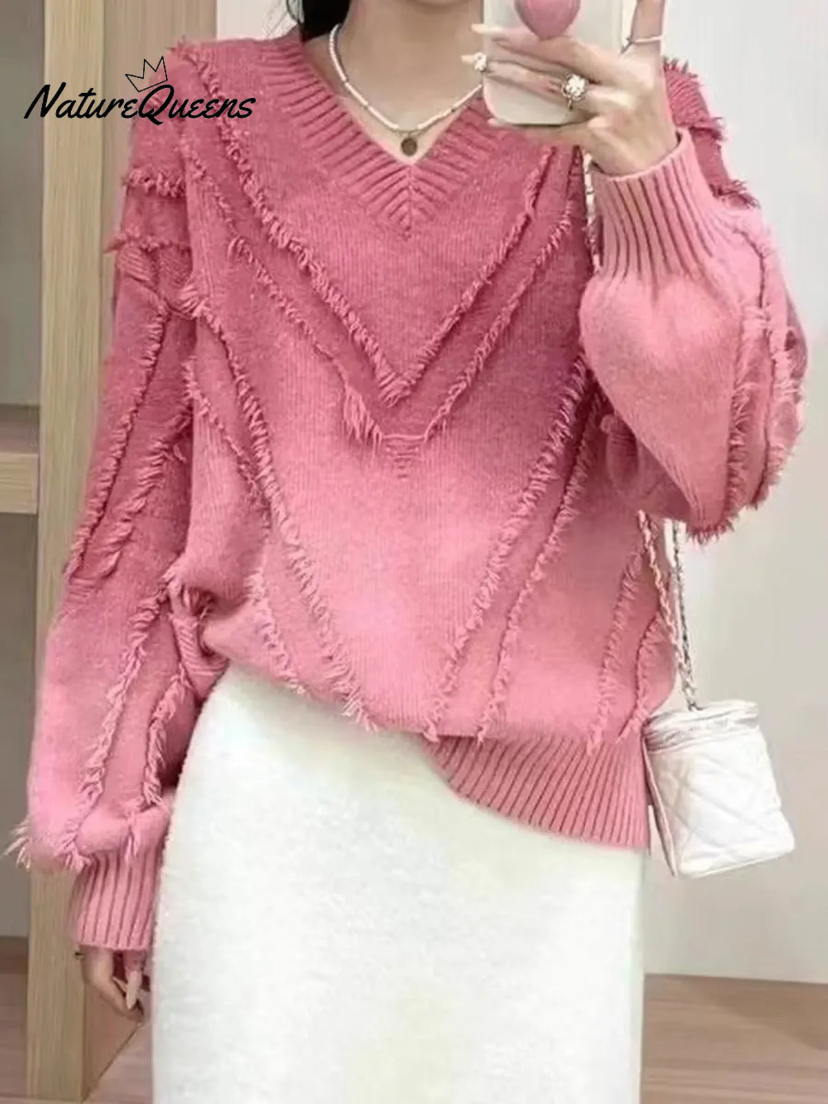 Women's Fashion Gradient V-neck Tassel Sweater
